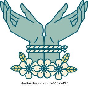 iconic tattoo style image of hands tied