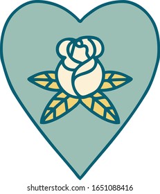 iconic tattoo style image of a heart and flowers