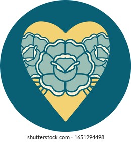 iconic tattoo style image of a heart and flowers
