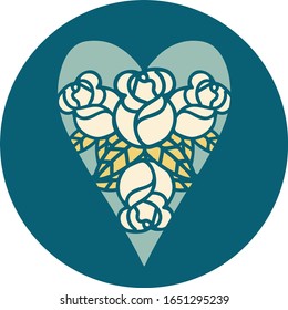 imagen de un corazón y flores al estilo de tatuaje icónico
