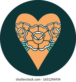 iconic tattoo style image of a heart and flowers