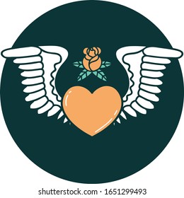 iconic tattoo style image of a heart with wings