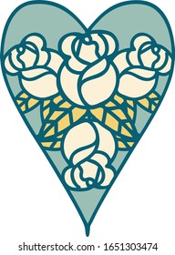 iconic tattoo style image of a heart and flowers