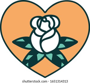 iconic tattoo style image of a heart and flowers
