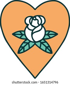 iconic tattoo style image of a heart and flowers