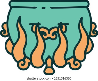 iconic tattoo style image of a lit cauldron
