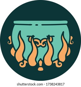 iconic tattoo style image of a lit cauldron
