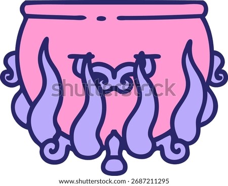 iconic tattoo style image of a lit cauldron in bright neon color