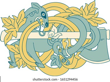 iconic tattoo style image of medieval carving