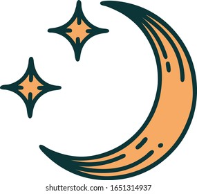 iconic tattoo style image of a moon and stars