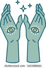 iconic tattoo style image of mystic hands