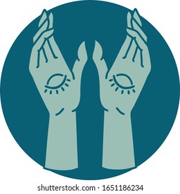 iconic tattoo style image of mystic hands