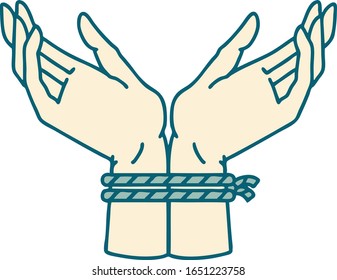 iconic tattoo style image of a pair of tied hands
