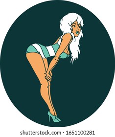 iconic tattoo style image of a pinup girl in swimming costume