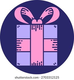 iconic tattoo style image of a present in bright neon color