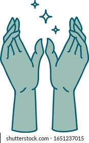 iconic tattoo style image of reaching hands