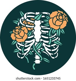 iconic tattoo style image of a rib cage and flowers