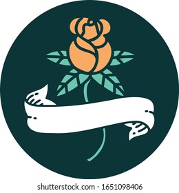 iconic tattoo style image of a rose and banner