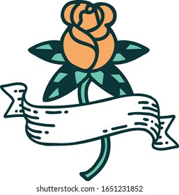 iconic tattoo style image of a rose and banner