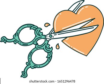 iconic tattoo style image scissors cutting heart