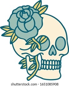 iconic tattoo style image of a skull and rose