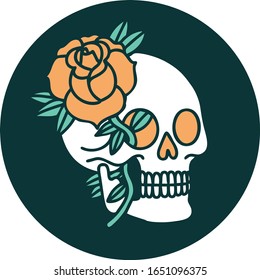 iconic tattoo style image of a skull and rose
