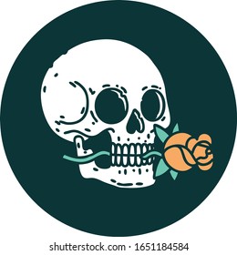 iconic tattoo style image of a skull and rose