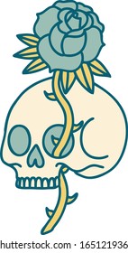 iconic tattoo style image of a skull and rose