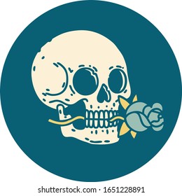 iconic tattoo style image of a skull and rose