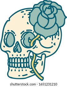 iconic tattoo style image of a skull and rose