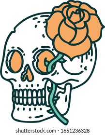 iconic tattoo style image of a skull and rose