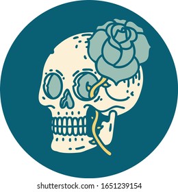 iconic tattoo style image of a skull and rose