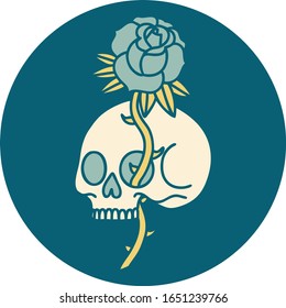 ikonisches Tätowierungsbild eines Schädels und einer Rose