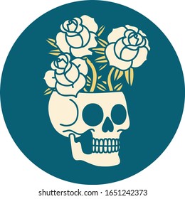 iconic tattoo style image of a skull and roses