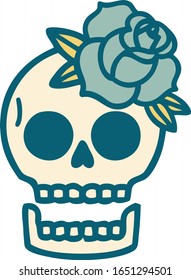 iconic tattoo style image of a skull and rose