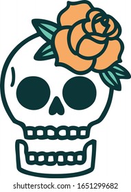 iconic tattoo style image of a skull and rose