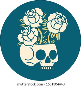 ikonisches Tätowierungsbild eines Schädels und Roses