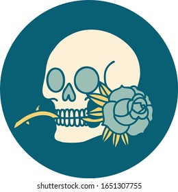 iconic tattoo style image of a skull and rose