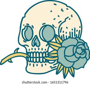 iconic tattoo style image of a skull and rose