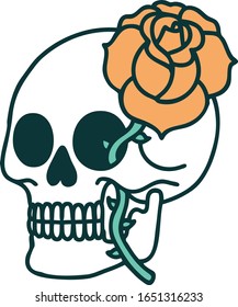 iconic tattoo style image of a skull and rose