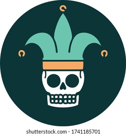 iconic tattoo style image of a skull jester