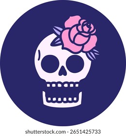 iconic tattoo style image of a skull and rose in bright neon color