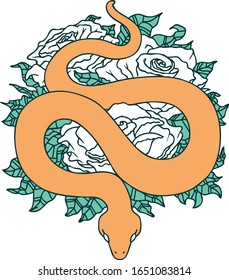 iconic tattoo style image of snake and roses
