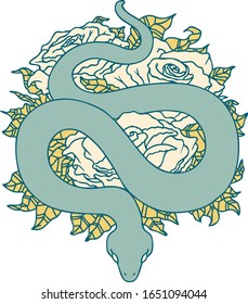 iconic tattoo style image of snake and roses