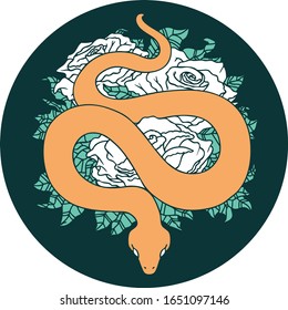 iconic tattoo style image of snake and roses