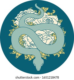 iconic tattoo style image of snake and roses