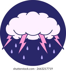 iconic tattoo style image of a storm cloud in bright neon color