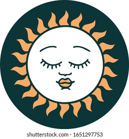 iconic tattoo style image of a sun with face