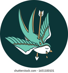 iconic tattoo style image of a swallow pierced by arrow