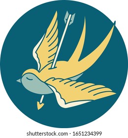 iconic tattoo style image of a swallow shot through with arrow